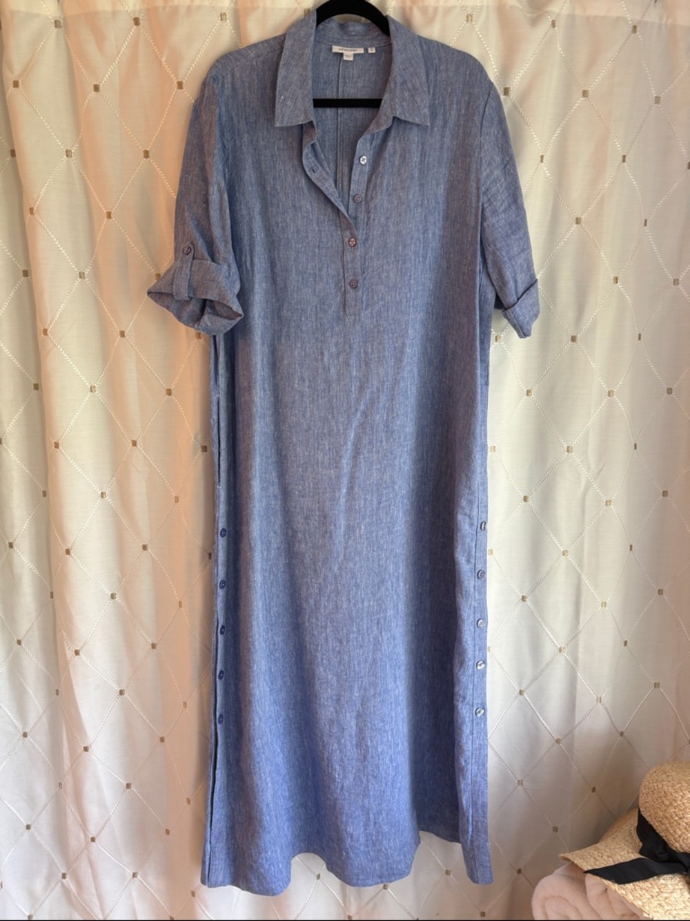 Chico's Blue Linen Maxi Shirt Dress